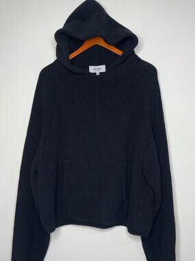 Vwoollo Black Knit Hoodie Pullover Sweater Heavyweight Streetwear Size M